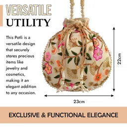 kuber industries Potli|Silk Wedding Potli|Wallet Potli|Christmas Gift Potli|Baby Shower Potli|Traditional Shagun Potli|Drawstring with Beads Handle Potli|Cow-Design Patli Potli image 3
