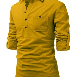 yugnik Men's Cotton Slim Fit Full Sleeve Spread Collar Short Kurta with Beautiful Design | Stylish Comfortable Ethnic Kurta for Casual Outings, Parties, Festivals, Weddings, Family Functions image 1