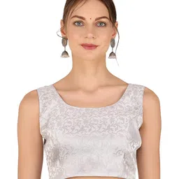 nd & r Women Brocade Chanderi Sleeveless Saree Blouse image 1