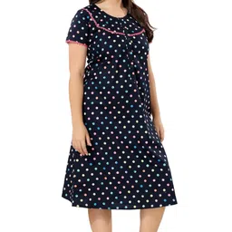 piu Women's Front Open Cotton Maternity Nighty | Polka Dot Printed Calf Length Maxi | Comfortable Sleepwear | Feeding Nightwear | Breathable Post Pregnancy image 4