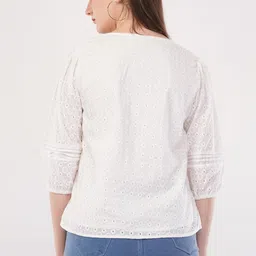 style circle Style circleWomen's Cotton Embroidered Top 3/4 Sleeve Eyelet Lace Blouse Casual Boho Chic Tunic image 3