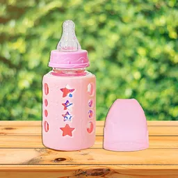 The Little Lookers High Borosilicate Glass Feeding Bottle for Baby/Feeder for Newborn | Super Soft Flow Control & Anti Colic Nipple for Infants/Toddlers - Pink (120ml) image 2