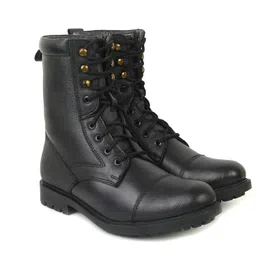 xhugoy AR-1 Genuine Black Full Leather Military Men's Combat Boots -High Ankle - High Top Lace image 1