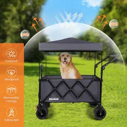 eaynon Collapsible Canopy Wagon - Heavy Duty Utility Outdoor Foldable Garden Cart - with Adjustable Push Pulling Handles,Big Wheels for Sand, for Shopping, Picnic, Camping, Sports(Gray) image 3