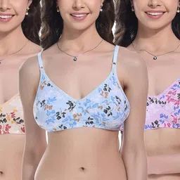fims - fashion is my style Cotton Bra Non-Padded Non-Wired Bra Floral Print Bra for Women Combo Pack Girls Everyday Bra image 1