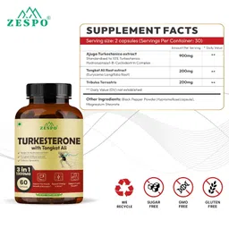zespo Turkesterone Supplement - Enhanced with Tongkat Ali & Tribulus Terrestris for Muscle Growth, Strength & Vitality Support - Natural Energy & Testosterone Booster. image 3