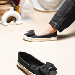 jm looks Elegant Slip-On Espadrille Flats with Stylish Bow and Textured Woven Sole, 0.5-Inch Heel Height, Comfortable and Versatile Footwear for Office | College | Casual image 4