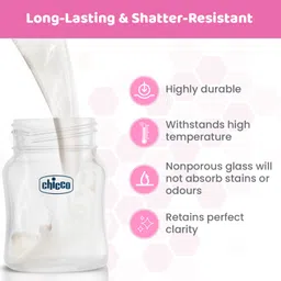 Chicco Well-Being Glass Feeding Bottle for Babies (120ml, Slow Flow) | Premium Borosilicate Glass for High Durability | Elongated Teat for Correct Latch | Comes with Anti-Spill Cap | BPA Free (Pink) image 3
