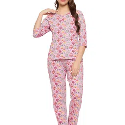 clovia Women's Cotton Pretty Florals Print Top & Pajama Set in Purple image 1