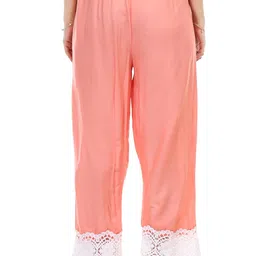 Peach Rayon Palazzo with Sunflower Lace Design for Women II Women's Solid Peach Palazzo with Elegant Lace Detailing image 2