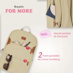 Genie Brooklyn Casual Backpack for Girls |16 In-14 Ltr with Laptop Sleeve,Two Compartments,Organizer and Light Weight with Padded Shoulders |Best for Books,Stationery,Lunch Box & Essentials - Beige image 3