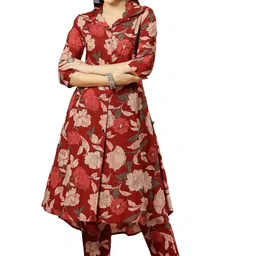 pistaa's Women Pure Cotton Floral Printed Salwar Suit Set image 1