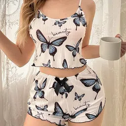 luxzii - a touch of luxury LUXZII Butterfly Print Women's Pajama Set - Cute 2-Piece Sleepwear with Camisole and Shorts for Summer Lounge, Women Night Cami Top and Shorts for Night Wear image 5