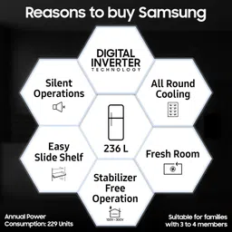 Samsung 236 L, 3 Star, Digital Inverter, Frost Free Double Door Refrigerator (RT28C3053S8/HL, Silver, Elegant Inox) image 2
