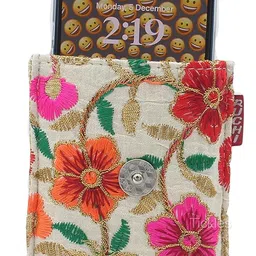 tickles Fancy Flower Design Cloth Mobile Pouch with Waist Clip Saree Hook for Women Married Girls (Color: Golden) (Suitable for Mobile Sizes: Below 6.5 Inches) image 4