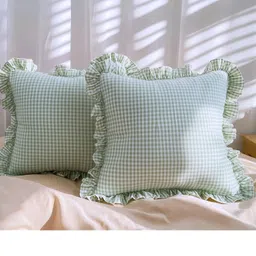 Cushion Covers – 16x16 Inches | Sage Green Checkered Design with Frill Borders & Envelope Closure | Decorative Pillow Covers for Sofa, Couch, Bedroom & Living Room image 2