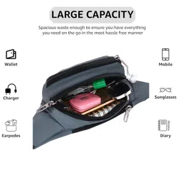 zipline Waist Bags for Men Women- Premium Stitching, Branded Zippers, Waterproof Pocket, Large Fanny Pack for Hiking Travel Camping Running Sports Outdoors, Money Belt with Adjustable Strap (Grey) image 5