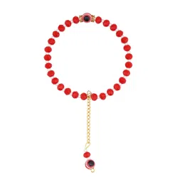 Red Crystal Beaded Rakhi Set with Evil Eye Charm, Traditional Indian Festival Bracelet with Gold Chain image 5