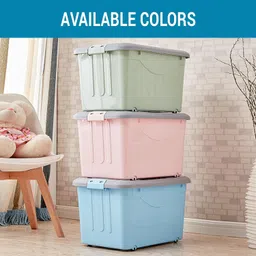 TIED RIBBONS 28 Liters Plastic Multipurpose Storage Container with Closing Lid, Wheels and Side Locking Handles Organizer Box (Pink, Full) image 3