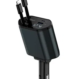 e-smarter Retractable Car Charger, 100W 4 in 1 Fast Charging Car Adapter, 31.5 Inch Retractable Cables with 2 USB Ports, Universal Car Phone Charger for Tablets and Smartphones, Silver image 1