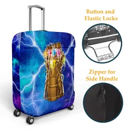 kuber industries Marvel The Infinity Gauntlet Luggage Cover | Polyester Travel Suitcase Cover | Washable | Stretchable Suitcase Protector | 26-30 Inch | Large | Sky Blue image 2