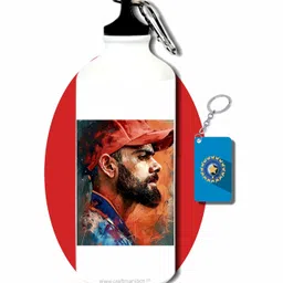 CRAFT MANIACS Virat Kohli Mosaic Cast 600 ML BPA & Lead Free Sipper Bottle & Cricket Keychain Best HD Print Sipper For Cricket Lovers image 1