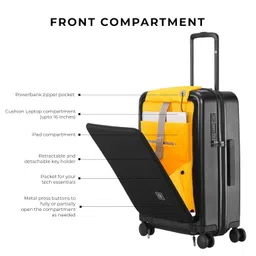 eume Cabin Pro Luggage Trolley for Travel 57cm, Cabin Bag | Trolley Bag Small for Luggage| with Laptop Sleeve | 100% Polycarbonate (PC) 8 SilentRun Hinomoto Wheels, Charcoal Black image 4
