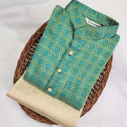 voniry Men Regular Full Sleeve Silk Cotton Kurta with Golden Pajama Set image 4