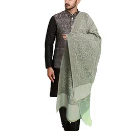 Men's Kashmiri Stylish Woolen Jamawar Ambi Design Shawl, Stole for Men| Perfect for Winter and Gifts [SIZE:40X80 Inches] FAWN-GREEN image 1