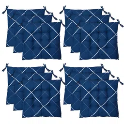 Kuber Industries Pack of 12 Geomatric Printed Chair Pad | Microfiber Square Chair Pad with Ties | Soft & Comfortable Sitting | Chair Cushion Pad | Chair Seat Cushion for Office-Home | Blue image 1