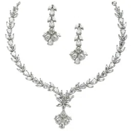 zeneme Jewellery Set Classic Style AD/American Diamond Studded Rose Gold Plated Handcrafted Circle Necklace Set for Women & Girls image 1