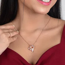 nilu's collection Stylish CZ Chain Pendent Set for Women, Heart Shaped Pendant with Rose Design image 2