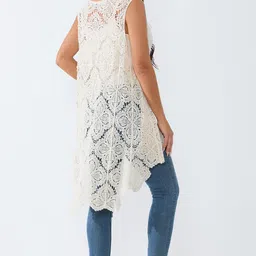 wesure Women's Crochet Lace Vest Boho Sleeveless Kimono Irregular Hem Cardigan image 5