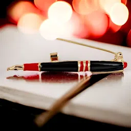 lucky jewellery Designer Gold Plating Black And Red Meenakari Enamel Fountain Pen Saree Pin Hijab Pin Unisex Brooch Pin Lapel Pin For Women/Girls/Men (190-CHOM1-2414) image 5