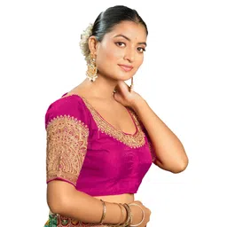 pujia mills Women's Readymade Blouse Embroidery Multi Coding Dull Golden Sequence Work Indian Ethnic Designer Stitched Readymade Saree Half Sleeve Blouse for Women for Saree Lehenga Choli image 1