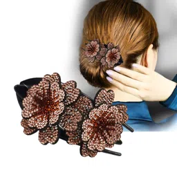 syga Women Rhinestone Double Flower Hair Clip mall Flexible Clip Hair pin Medium Adult Top Clip Head Flower Hair Accessories image 5