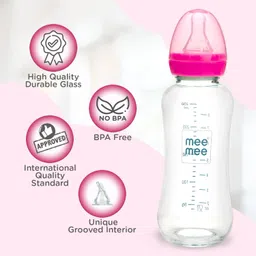 Mee Mee Premium Baby Feeding Bottle with Ultra Soft Flexible Nipple and Anti-colic valve for Babies/Kids/infants (0-2 Years,240ml,Pink) image 3
