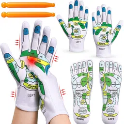 VAIDUE Acupressure Reflexology Socks and Gloves Tool Set | Hand Spa And Foot Massage Sock with Massage Rod Foot Point Complete Illustration for Women and Men Tired Relieve image 3