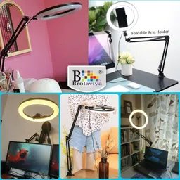BROLAVIYA Overhead Video Mobile Stand with RGB Color 10inch Ring Light, Metal Arm,1/4" Male Adaptor for Camera,Gopro,Mobile Bracket for Video,Desktop,Bedroom, Office image 2