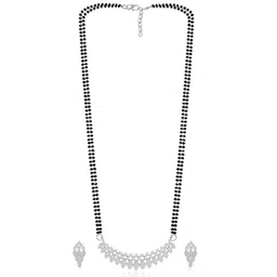peora Cubic Zirconia Studded Mangalsutra & Stud Earrings Set Ethnic Jewellery Anniversary Gift for Women image 3