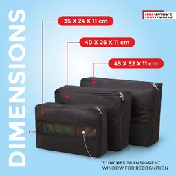 IMAWORKS 4 Set Travel Organizer Pouch Packing Cubes Luggage Organiser Set Clothes Space Savers Bags (2 Large, 1 Medium and 1 Small Cube) Black, Laminated Fabric image 3