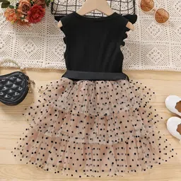 tagas Toddler Girls Polka Dot Ruffle Trim Belted Mesh Dress Floral Pattern Frock for Girls (KD-1015) image 3