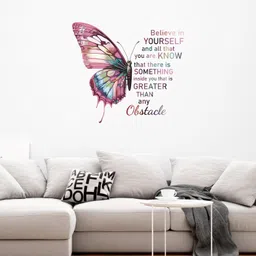 KGN DESIGNS Inspirational Butterfly Quote Wall Self-Adhesive Sticker, Pink, for Girls Bedroom, Living Room Home Decor, Multicolor PVC Vinyl (Size 91x81cms) image 2