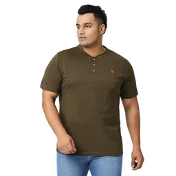 vaishvik Mens Plus Size T-Shirt - Henley - Olive Green image 1