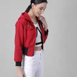 funday fashion Nylon Blend, Standard Length Womens Full Sleeve Solid Stylish Jacket image 3
