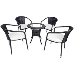 Corazzin Rattan Wicker 4 Seater Cushioned Patio Table And Chair Set Garden Coffee Table Set With 1 Table And 4 Chairs Set Outdoor Furniture (Black) - 24 Inch image 2