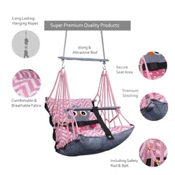 sprointal Sprointal® Swing for Kids Swing Cotton Baby Children Folding and Washable 1 to 5 Years New Born Baby Gift Jhula with Safety Belt Easy to Carry Safety Lock Cradle Chair | Home Garden (Pink Night Owl) image 4