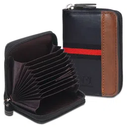 nfi essentials PU Leather 9 Slots Vertical Card Holder Credit Debit Card Holder Zipper Coin Purse for Men and Women Accordion Money Wallet Security Wallet (MW-1-Black) image 1