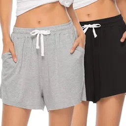 johny kingdom Women's Shorts | Women's Cotton Shorts | (Pack of 2) (in, Alpha, M, Regular, Black&Grey) image 1