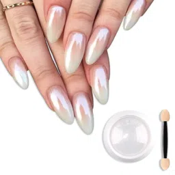 RUBYFACE White Pearl Chrome Nail Powder Solid Glitter Fairy Shell Nails Art Powder Holographic Ice Transparent Aurora Moonlight Manicure Pigment with Tool image 1